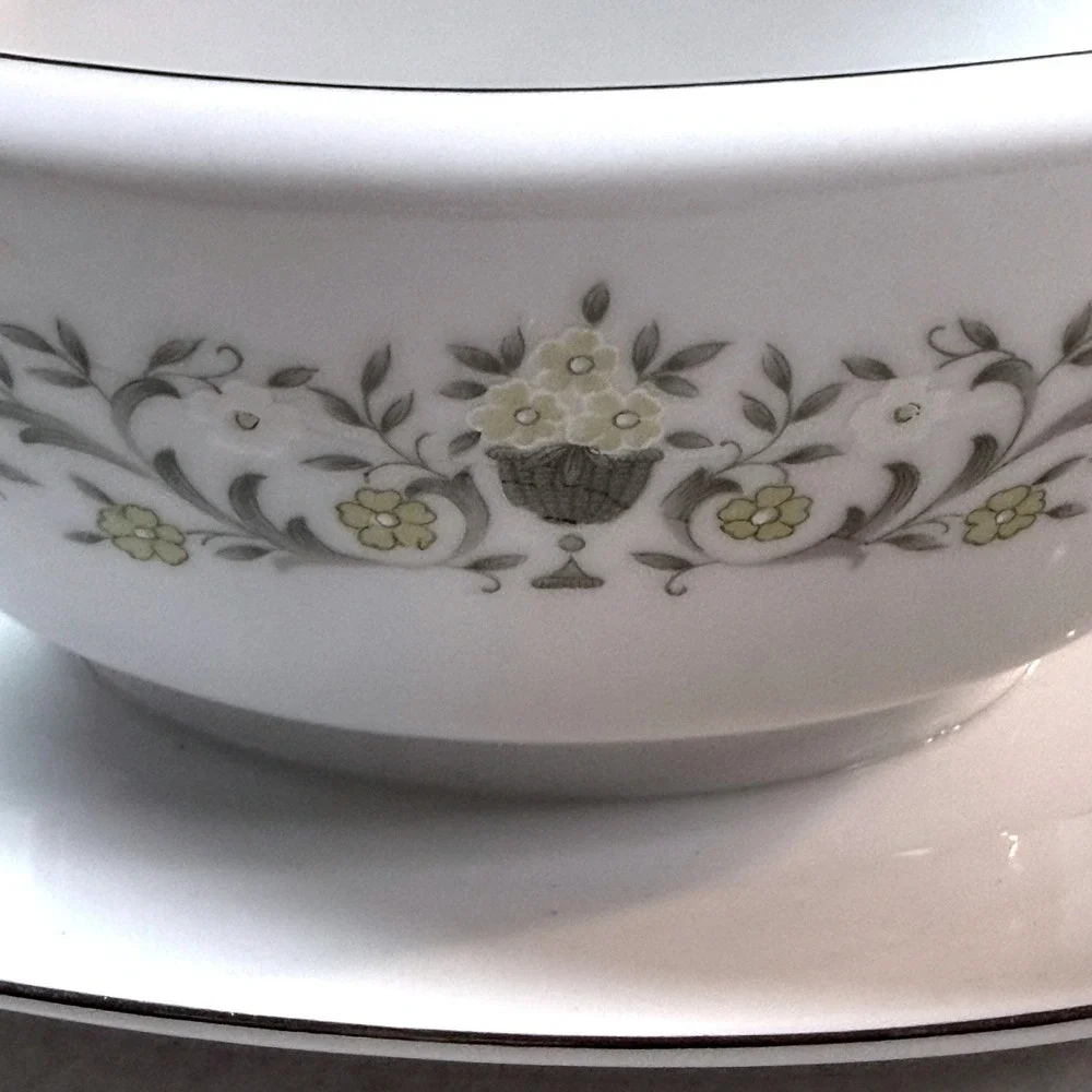 Vintage Sterling Fine China Florentine Gravy Boat Underplate Floral Japan MCM